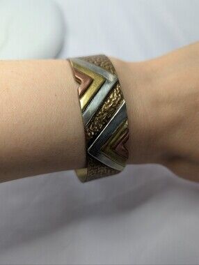 Tri-Tone Chevron Metal Cuff Bracelet - Brass, Silver, Copper
